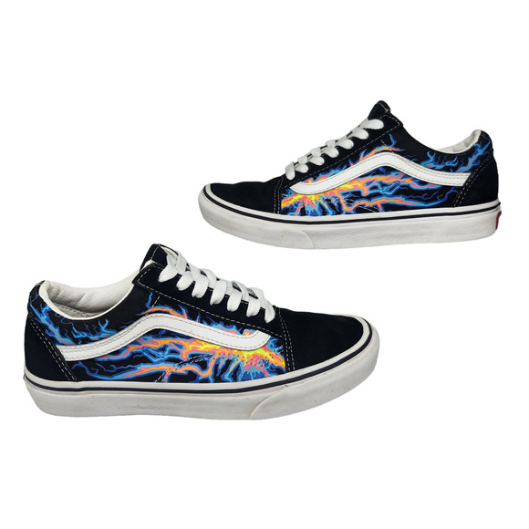 Vans Shoes Womens 7 Black Blue Orange Lightning Storm Low Tops Skate Skateboard